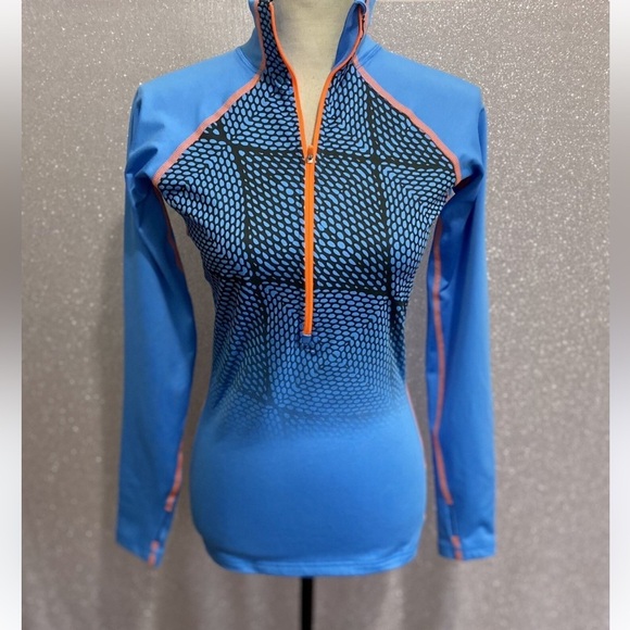 Nike Pro Women's Fleece lined Half zip pull over Blue and Orange Athletic Jacket - Picture 1 of 12